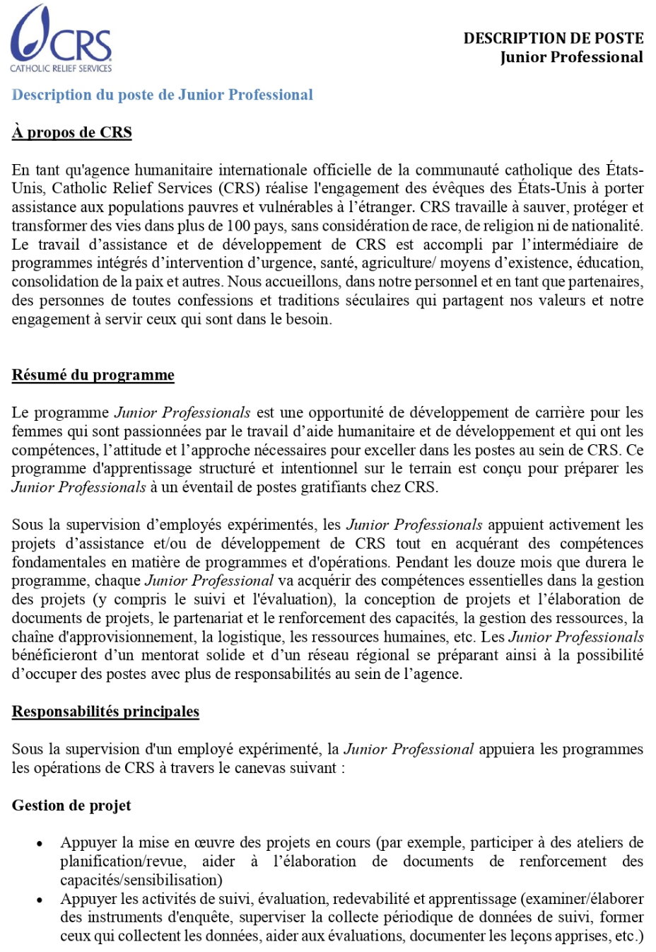 AVIS DE RECRUTEMENT D'UN JUNIOR PROFESSIONAL | Page 1