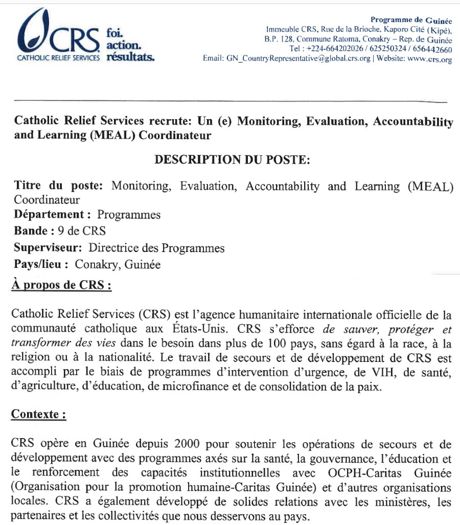 Recrutement en guinée conakry 2021 - CRS 
