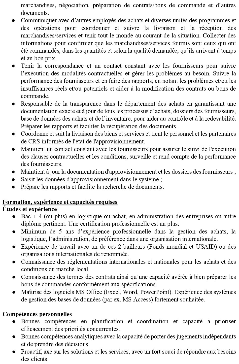 Recrutement D'un(e) Chargé(e) Des Achats/Procurement Officer | page 2