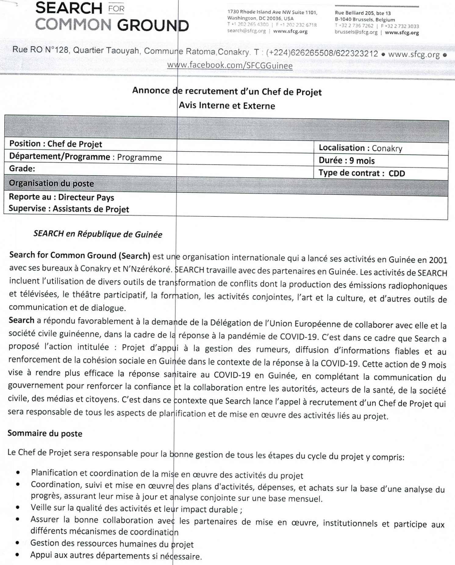 Offre d'emploi et Recrutement par Search For Common Ground Guinée sur Digijob page1