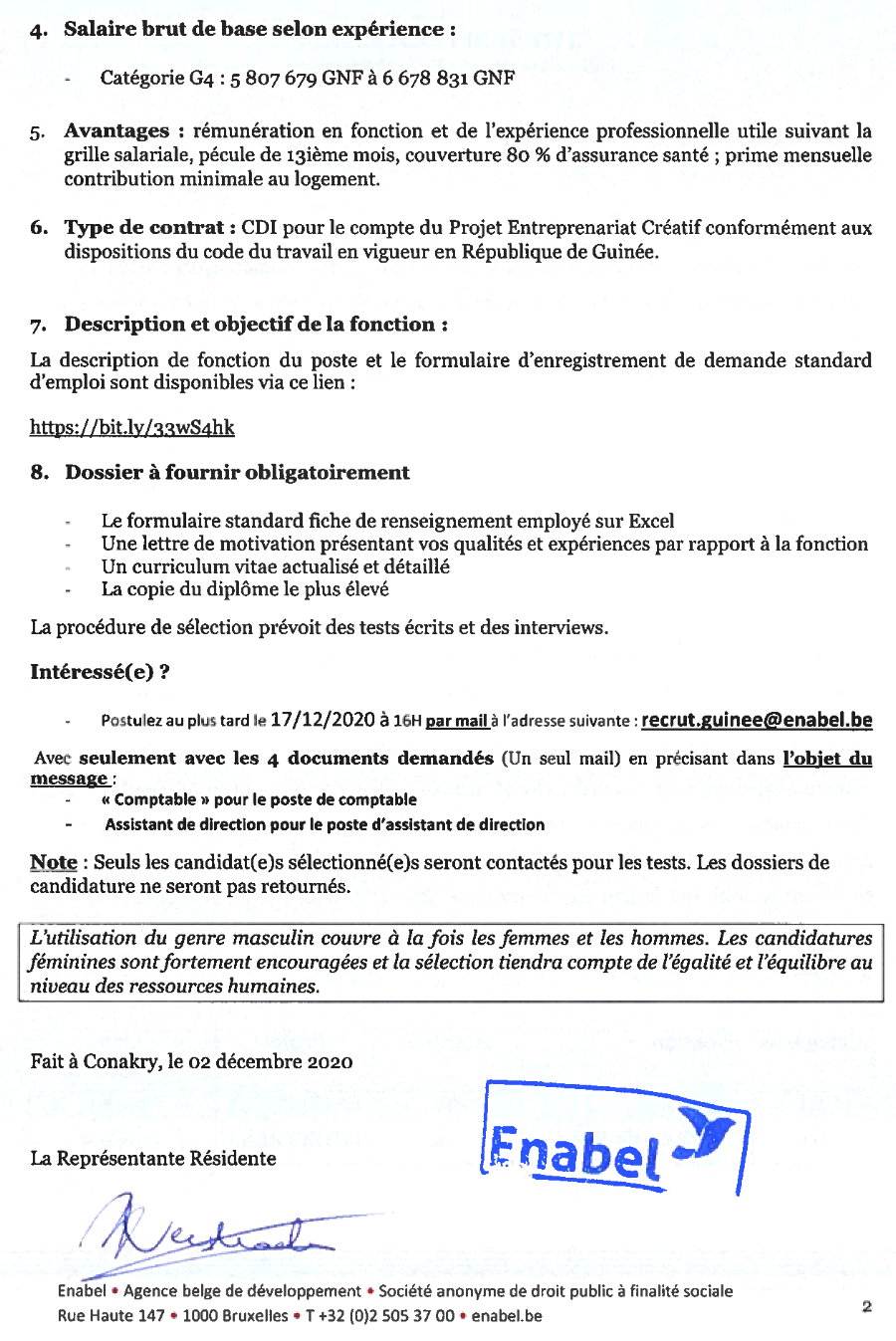 Offres d'emploi enabel en guinée - comptable et secrétaire page 2