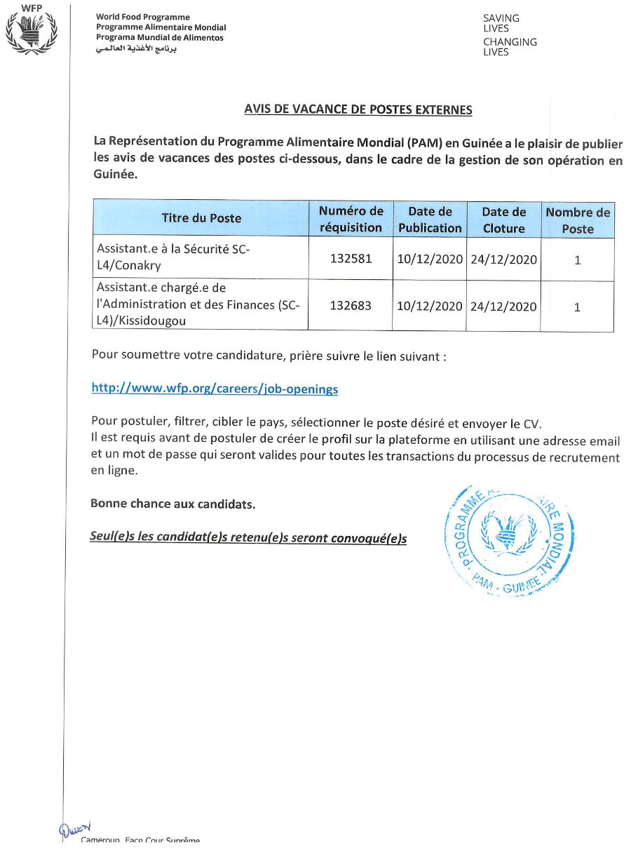 Offres d'emplois en guinée - PAM