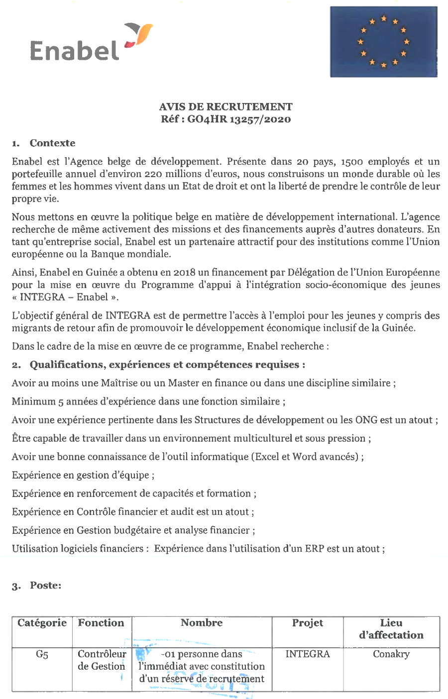 Offres d'emploi en guinée - Recrutement d'un contrôleur e gestion page 1