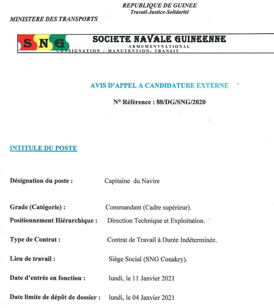 Offres d'emplois en guinée conakry comptable